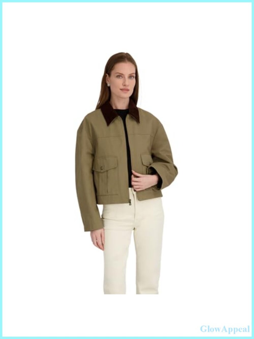 100% Cotton Twill Short Barn Jacket Corduroy Collar Utility Coat